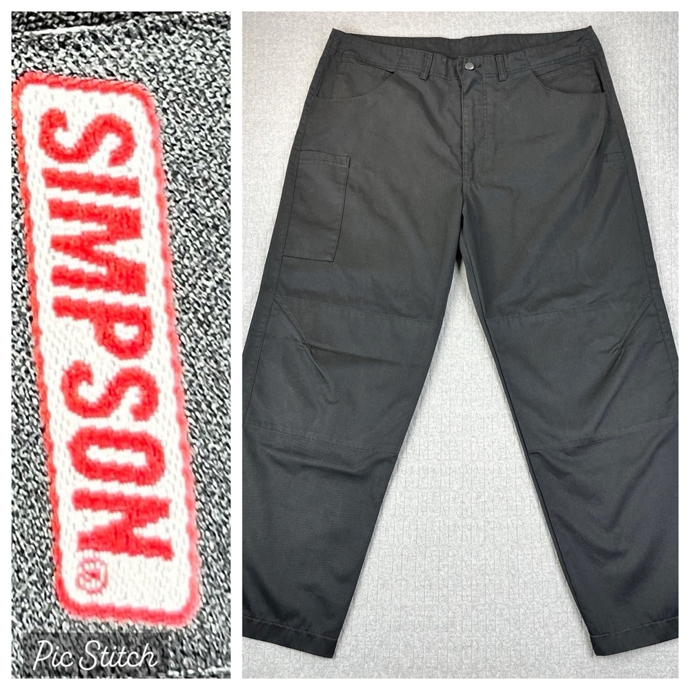 Simpson racing Pants Men 40/38X30 Black Work Utility Cargo mechanic Double‎ Knee